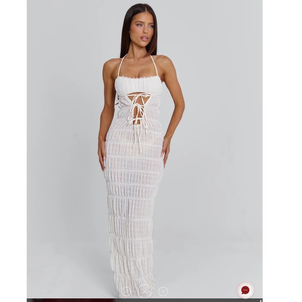 Outcast Priane Maxi Dress Women Small White Halter Lace Up Textured OCS918